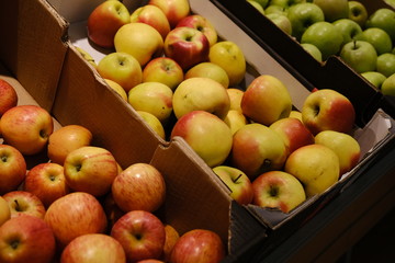 counter in apples in a supermarket.