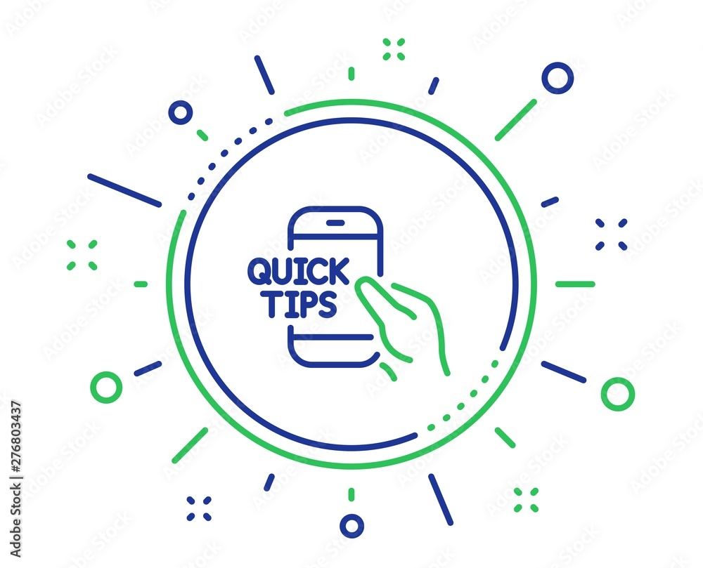 Poster quick tips on phone line icon. helpful tricks sign. internet tutorials symbol. quality design elemen