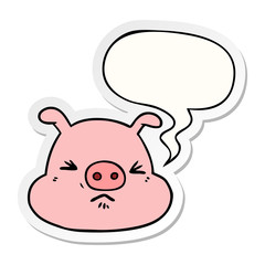 cartoon angry pig face and speech bubble sticker