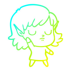 cold gradient line drawing cartoon elf girl
