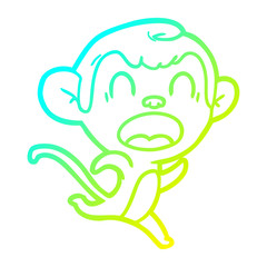 cold gradient line drawing shouting cartoon monkey running