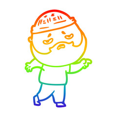 rainbow gradient line drawing cartoon worried man with beard