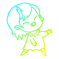 Fototapeta premium cold gradient line drawing cartoon laughing vampire girl