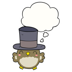 cartoon owl wearing top hat and thought bubble