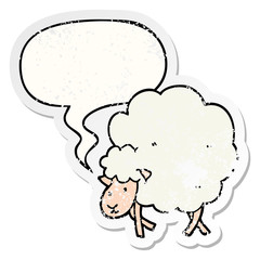 cartoon sheep and speech bubble distressed sticker
