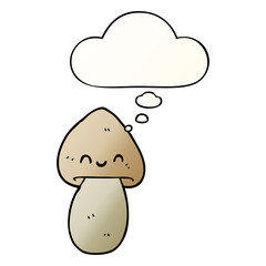 cartoon mushroom and thought bubble in smooth gradient style