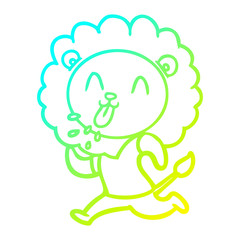 cold gradient line drawing happy cartoon lion