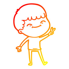 warm gradient line drawing cartoon happy boy