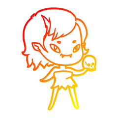 warm gradient line drawing cartoon friendly vampire girl with skull