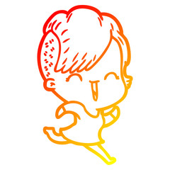 warm gradient line drawing cartoon happy hipster girl
