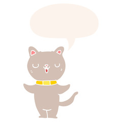 cartoon cat and speech bubble in retro style