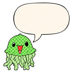 cartoon jellyfish and speech bubble in comic book style