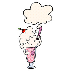 cartoon ice cream soda girl and thought bubble in comic book style