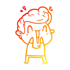 warm gradient line drawing cartoon happy man laughing