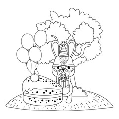 Rabbit cartoon with happy birthday icon design