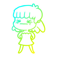 cold gradient line drawing cartoon angry girl