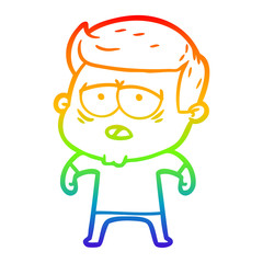 rainbow gradient line drawing cartoon tired man
