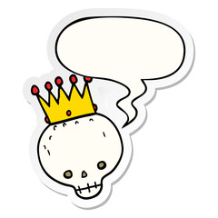 cartoon skull and crown and speech bubble sticker
