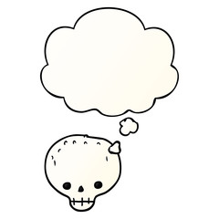 cartoon skull and thought bubble in smooth gradient style