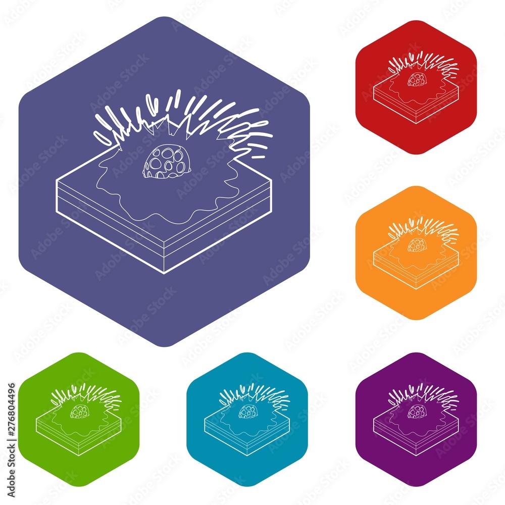 Poster meteor falling icons vector colorful hexahedron set collection isolated on white