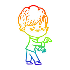rainbow gradient line drawing cartoon frustrated woman