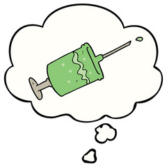 cartoon syringe needle and thought bubble