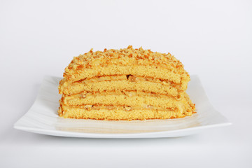 The hand-made custard honey cake with walnuts inside