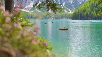 Braies Lake in Dolomites mountains