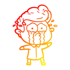 warm gradient line drawing cartoon crying man
