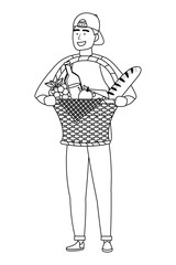 Man cartoon having picnic design