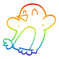 rainbow gradient line drawing cartoon dancing penguin