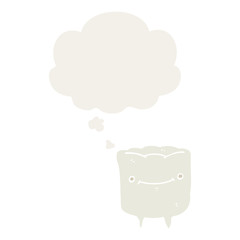cartoon happy tooth and thought bubble in retro style