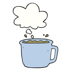 cartoon coffee cup and thought bubble