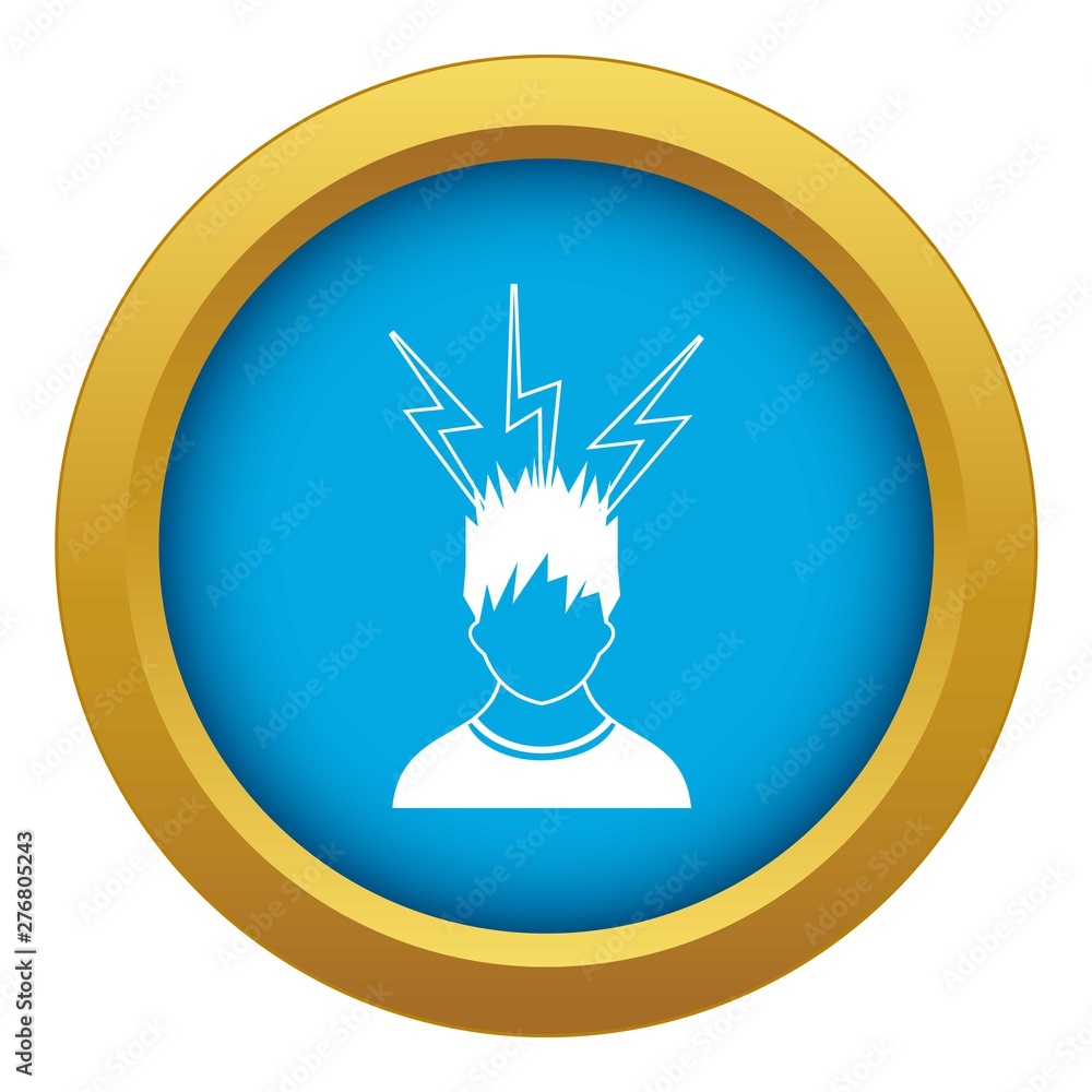 Poster lightning above the head of man icon blue vector isolated on white background for any design
