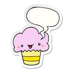 cartoon cupcake and face and speech bubble sticker