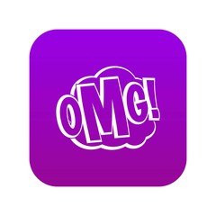 OMG, comic text speech bubble icon digital purple for any design isolated on white vector illustration