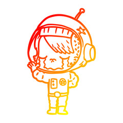 warm gradient line drawing cartoon crying astronaut girl