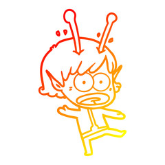 warm gradient line drawing cartoon shocked alien girl