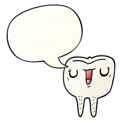 cartoon happy tooth and speech bubble in smooth gradient style