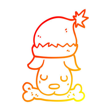recommend clip art: warm gradient line drawing cartoon christmas dog with bone