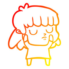 warm gradient line drawing cartoon indifferent woman