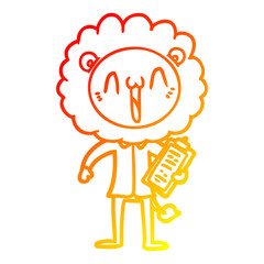warm gradient line drawing happy cartoon lion