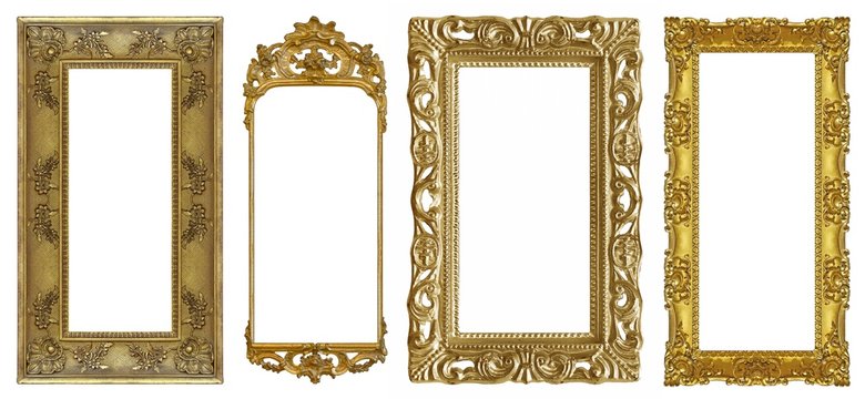 Set of panoramic golden frame for paintings, mirrors or photo isolated on white background