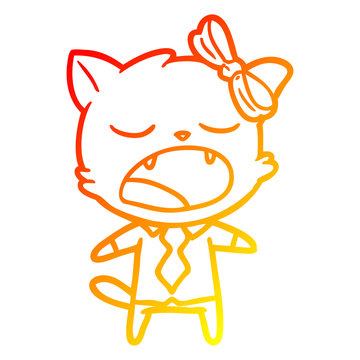 recommend clip art: warm gradient line drawing cartoon yawning cat
