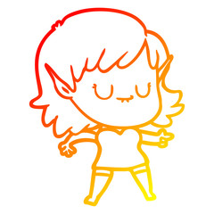 warm gradient line drawing happy cartoon elf girl