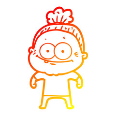 warm gradient line drawing cartoon happy old woman