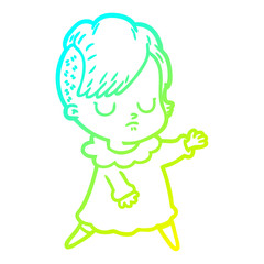 cold gradient line drawing cartoon woman