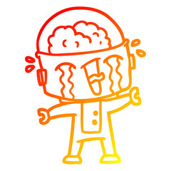 warm gradient line drawing cartoon crying robot