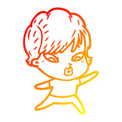 warm gradient line drawing cartoon woman