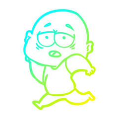 Obraz premium zimny gradient rysowanie linii kreskówka zmęczony łysy mężczyzna